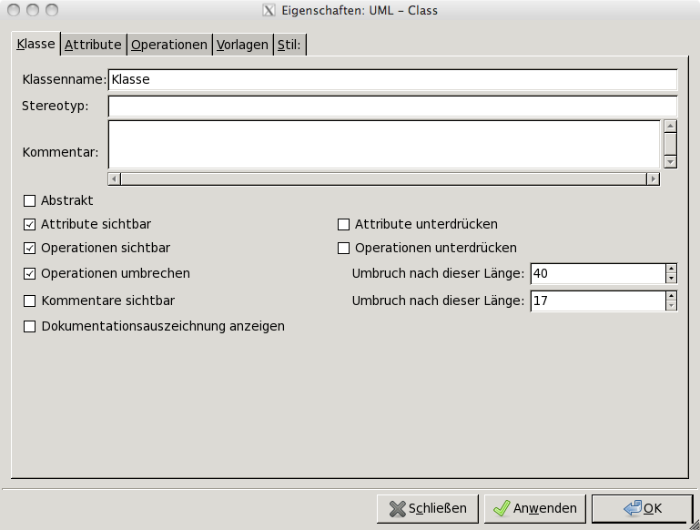 Eigenschaften der UML-KLasse