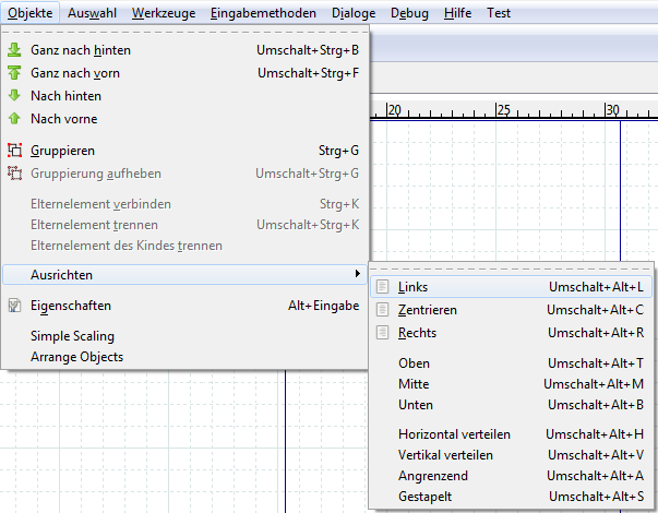 Menü Objekte / Ausrichten